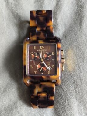 Michael Kors Tortoiseshell Rectangular Chronograph Watch - Brown/Amber
